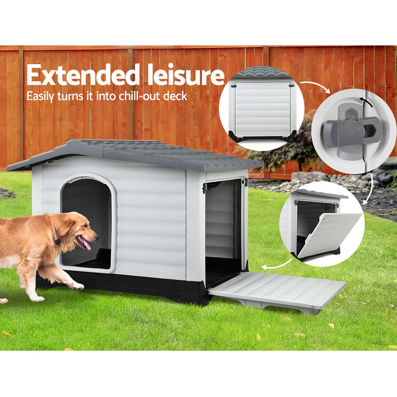 i.Pet Dog Kennel House Extra Large Outdoor Plastic Puppy Pet Cabin Shelter XL Grey