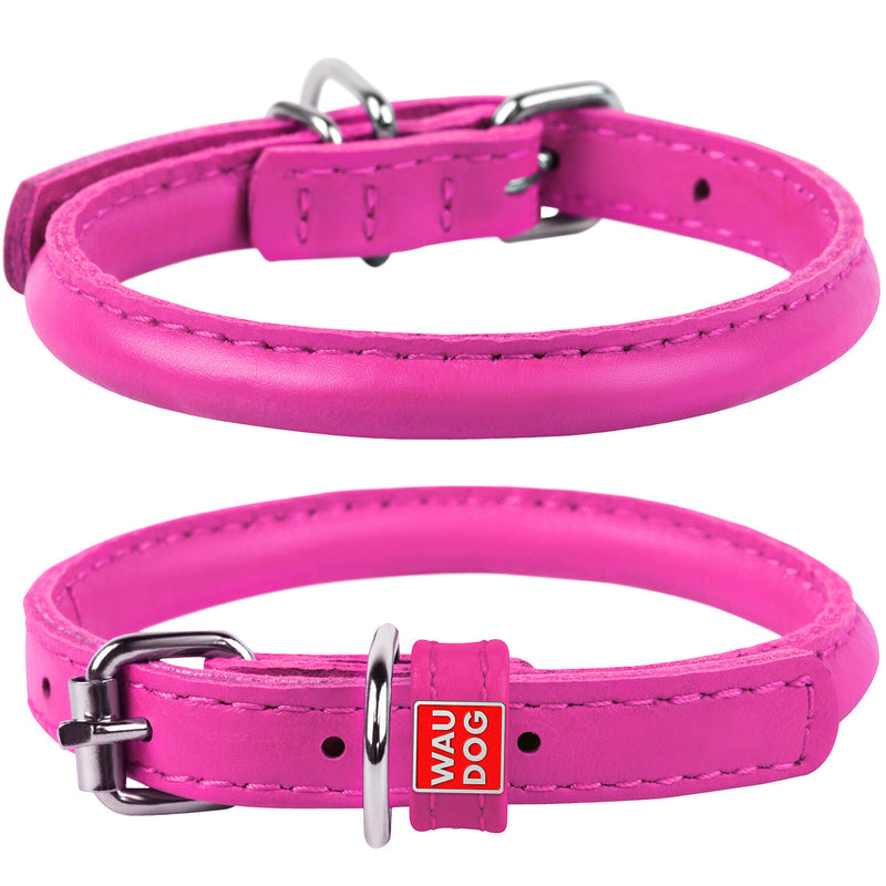 Waudog Leather Round Dog Collar  45-53CM PINK