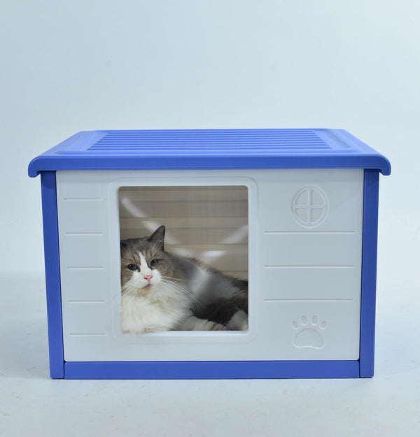 YES4PETS Small Plastic Pet Dog Puppy Cat House Kennel Blue