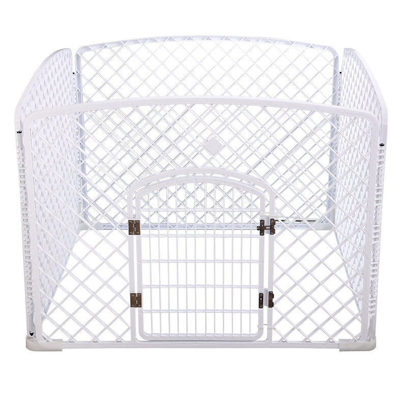 YES4PETS 4 Panel Plastic Pet Pen Pet Foldable Fence Dog Fence Enclosure With Gate White