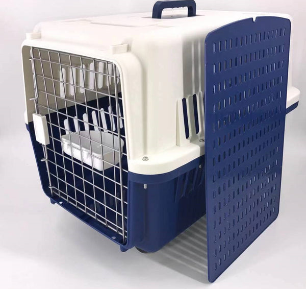 YES4PETS Navy XXL Dog Puppy Cat Crate Pet Carrier Cage W Tray, Bowl & Removable Wheels